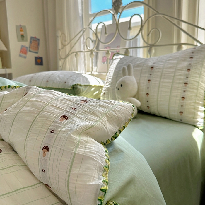 91家纺网 家纺一手货源 找家纺 田野 2025新款全棉水洗棉提花四件套 蘑菇