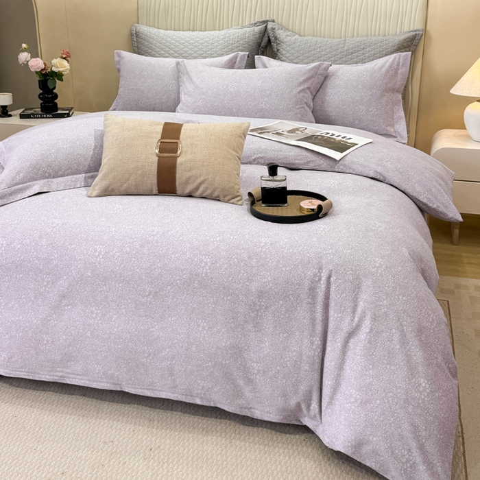 91家纺网 家纺一手货源 找家纺 凌鼎 2025新款100%全棉磨毛四件套数码印花加厚纯棉磨毛四件套 悦枝紫