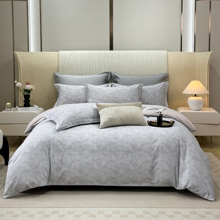 凌鼎 2025新款100%全棉磨毛四件套数码印花加厚纯棉磨毛四件套 琥珀灰