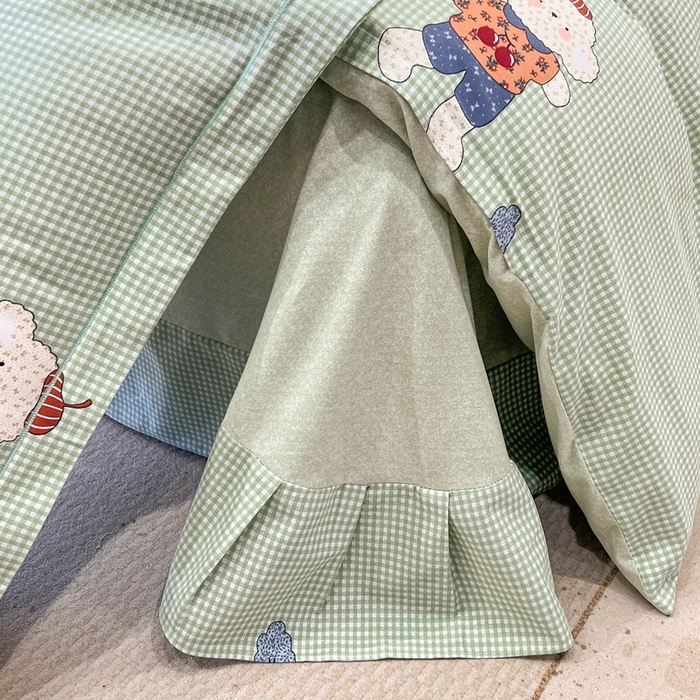 91家纺网 家纺一手货源 找家纺 凌鼎 2025新款100%全棉磨毛四件套数码印花加厚纯棉磨毛四件套 贴布小熊兰