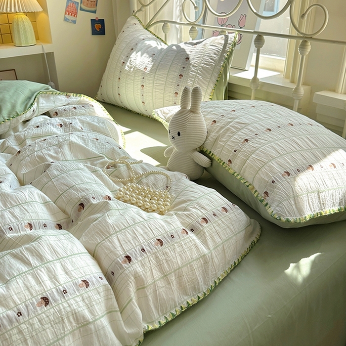 91家纺网 家纺一手货源 找家纺 田野 2025新款全棉水洗棉提花四件套 蘑菇