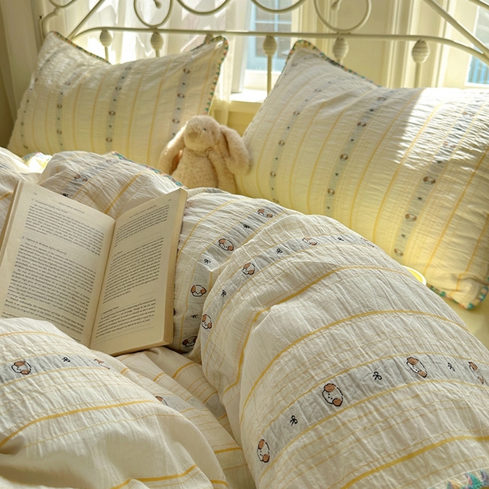 91家纺网 家纺一手货源 找家纺 田野 2025新款全棉水洗棉提花四件套 泰迪狗