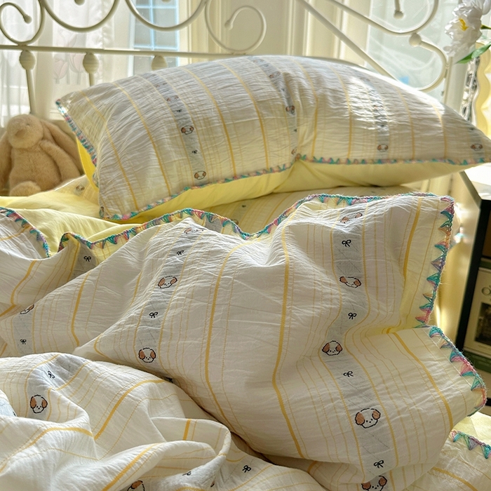 91家纺网 家纺一手货源 找家纺 田野 2025新款全棉水洗棉提花四件套 泰迪狗