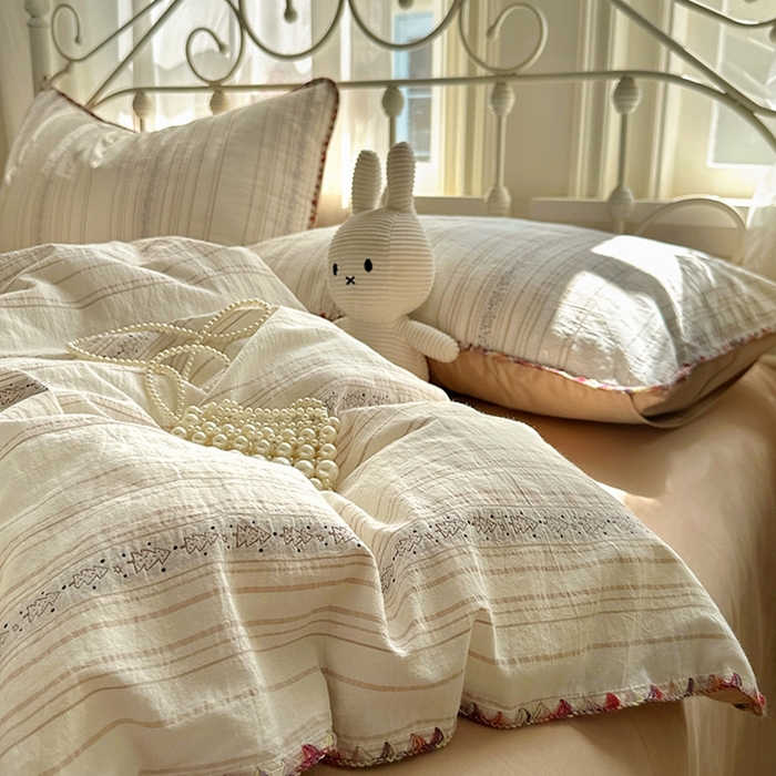 91家纺网 家纺一手货源 找家纺 田野 2025新款全棉水洗棉提花四件套 小树林-咖