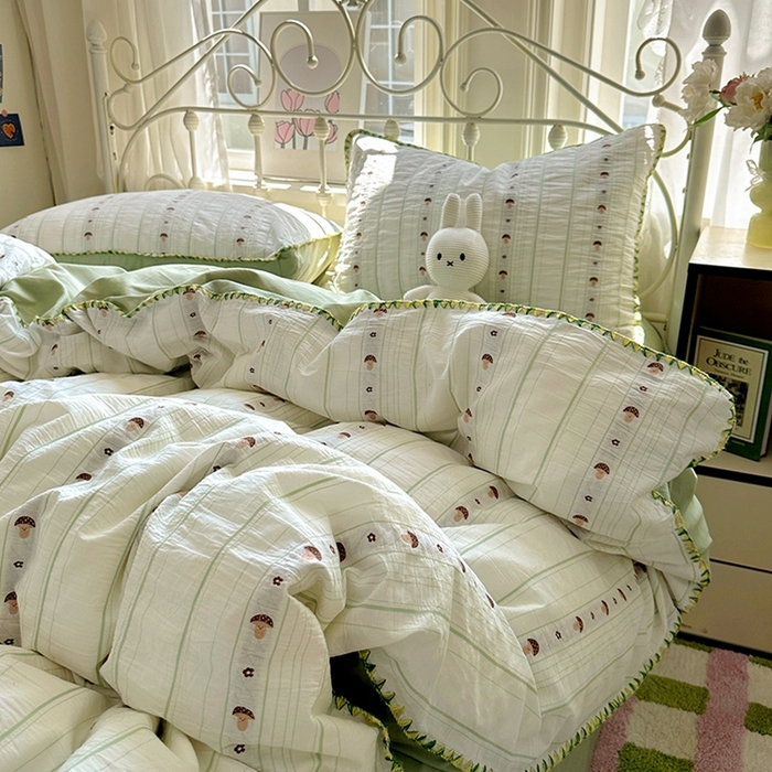 91家纺网 家纺一手货源 找家纺 田野 2025新款全棉水洗棉提花四件套 蘑菇