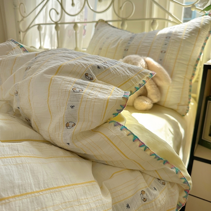 91家纺网 家纺一手货源 找家纺 田野 2025新款全棉水洗棉提花四件套 泰迪狗