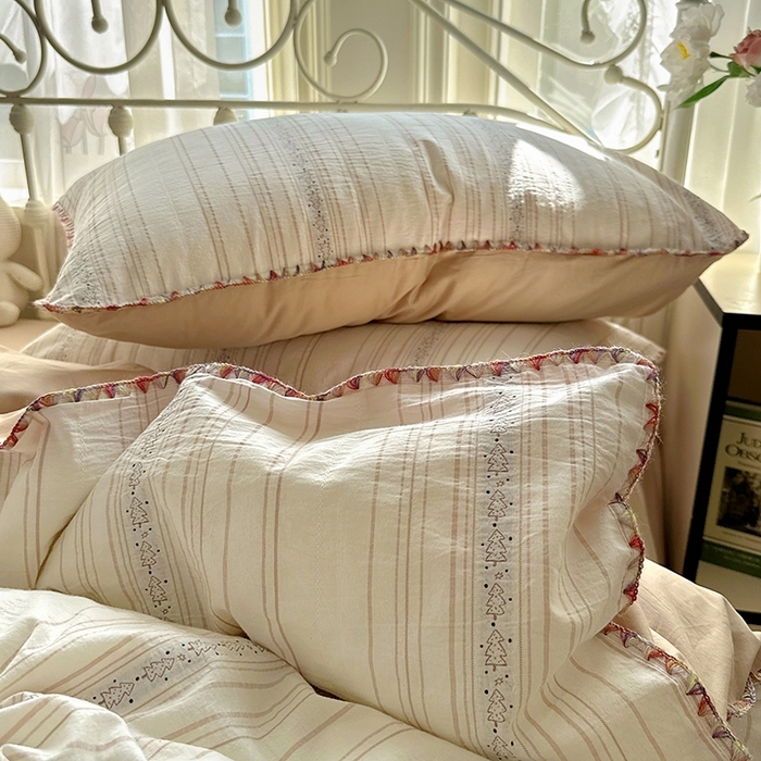 91家纺网 家纺一手货源 找家纺 田野 2025新款全棉水洗棉提花四件套 小树林-咖