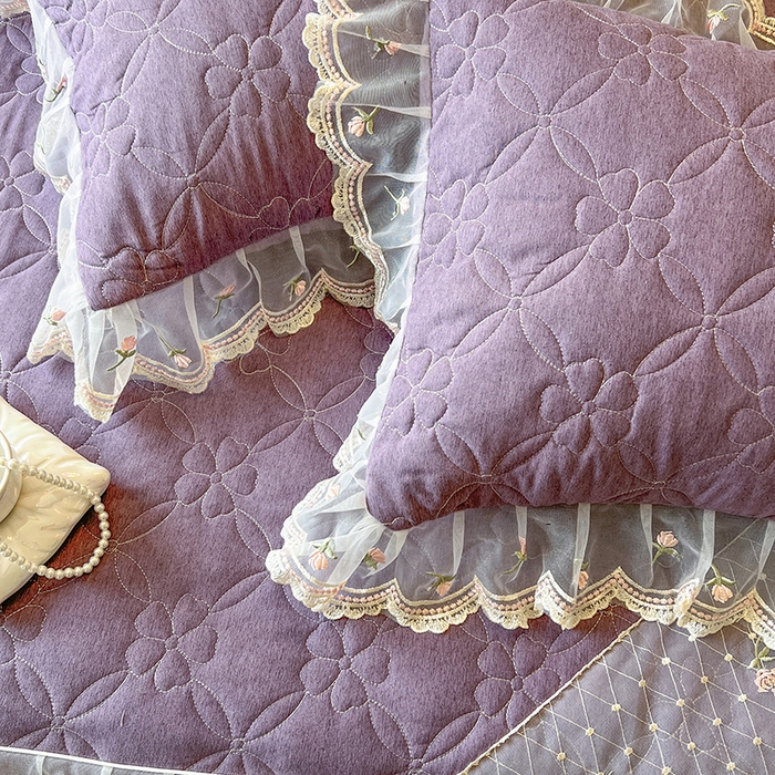 91家纺网 家纺一手货源 找家纺 麒豆豆 2025新款色织蕾丝边床裙款床笠-花亦然 花亦然-浪漫紫