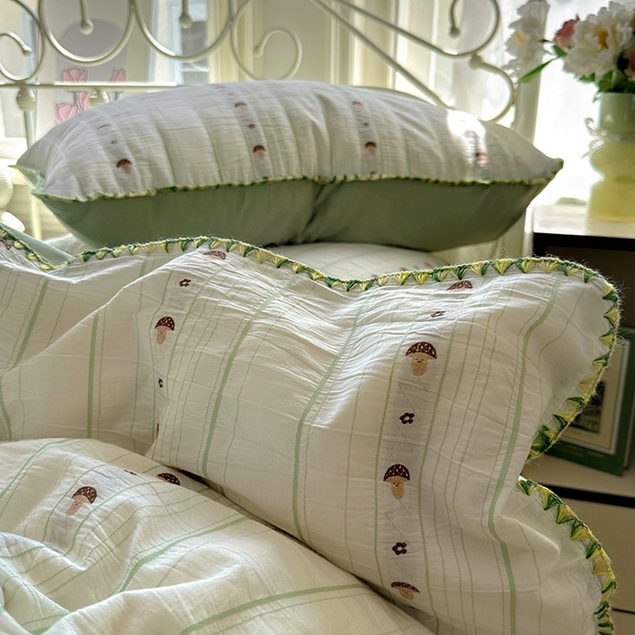 91家纺网 家纺一手货源 找家纺 田野 2025新款全棉水洗棉提花四件套 蘑菇