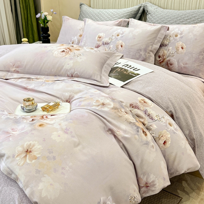 91家纺网 家纺一手货源 找家纺 凌鼎 2025新款100%全棉磨毛四件套数码印花加厚纯棉磨毛四件套 颜玉紫