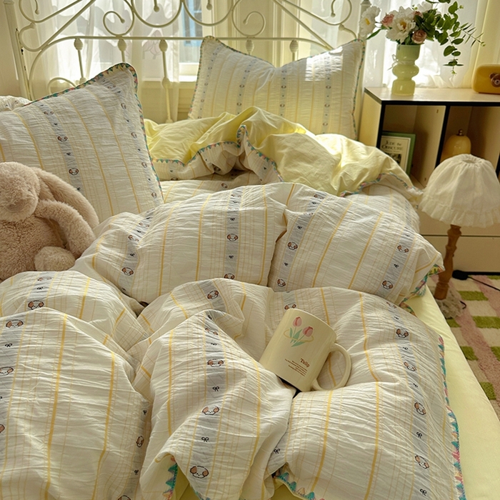 91家纺网 家纺一手货源 找家纺 田野 2025新款全棉水洗棉提花四件套 泰迪狗