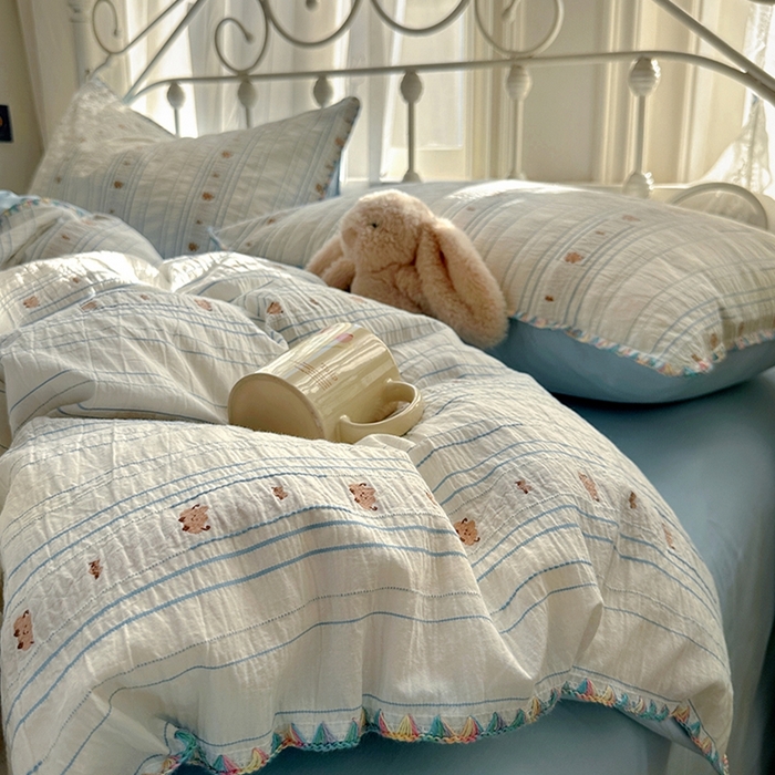 91家纺网 家纺一手货源 找家纺 田野 2025新款全棉水洗棉提花四件套 小雨点