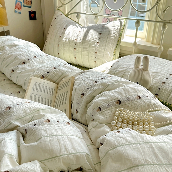 91家纺网 家纺一手货源 找家纺 田野 2025新款全棉水洗棉提花四件套 蘑菇