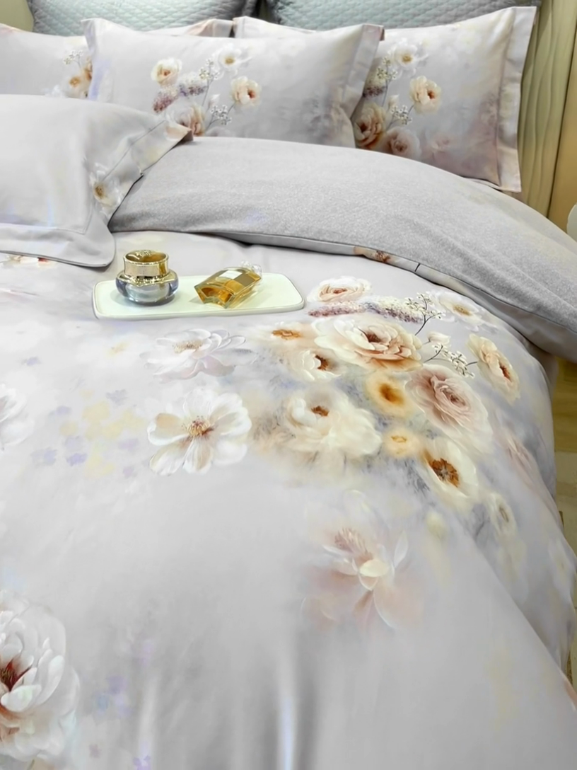 91家纺网 家纺一手货源 找家纺 凌鼎 2025新款100%全棉磨毛四件套数码印花加厚纯棉磨毛四件套 颜玉紫