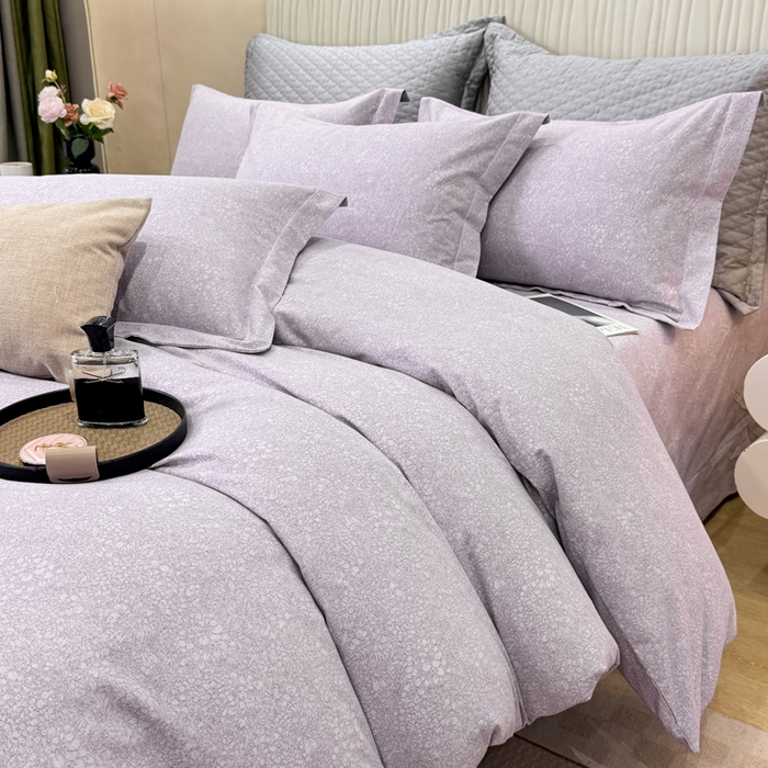 91家纺网 家纺一手货源 找家纺 凌鼎 2025新款100%全棉磨毛四件套数码印花加厚纯棉磨毛四件套 悦枝紫