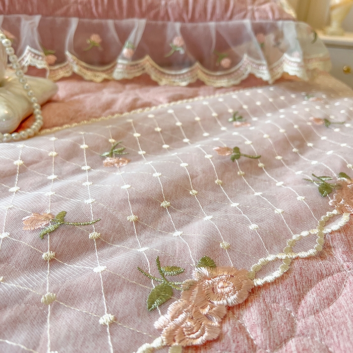 91家纺网 家纺一手货源 找家纺 麒豆豆 2025新款色织蕾丝边床裙款床笠-花亦然 花亦然-香妃粉