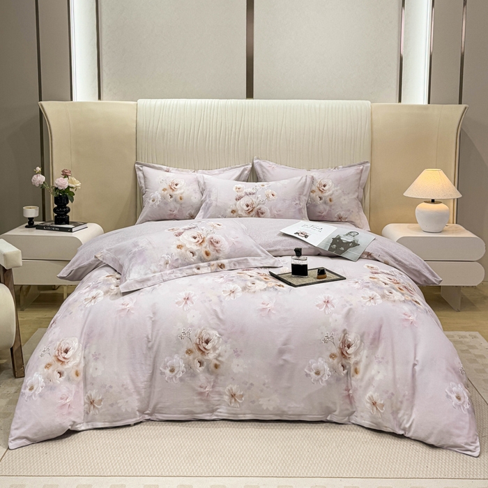 91家纺网 家纺一手货源 找家纺 凌鼎 2025新款100%全棉磨毛四件套数码印花加厚纯棉磨毛四件套 颜玉紫