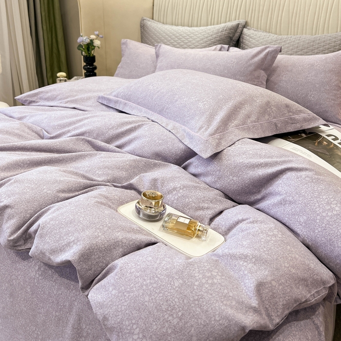 91家纺网 家纺一手货源 找家纺 凌鼎 2025新款100%全棉磨毛四件套数码印花加厚纯棉磨毛四件套 悦枝紫