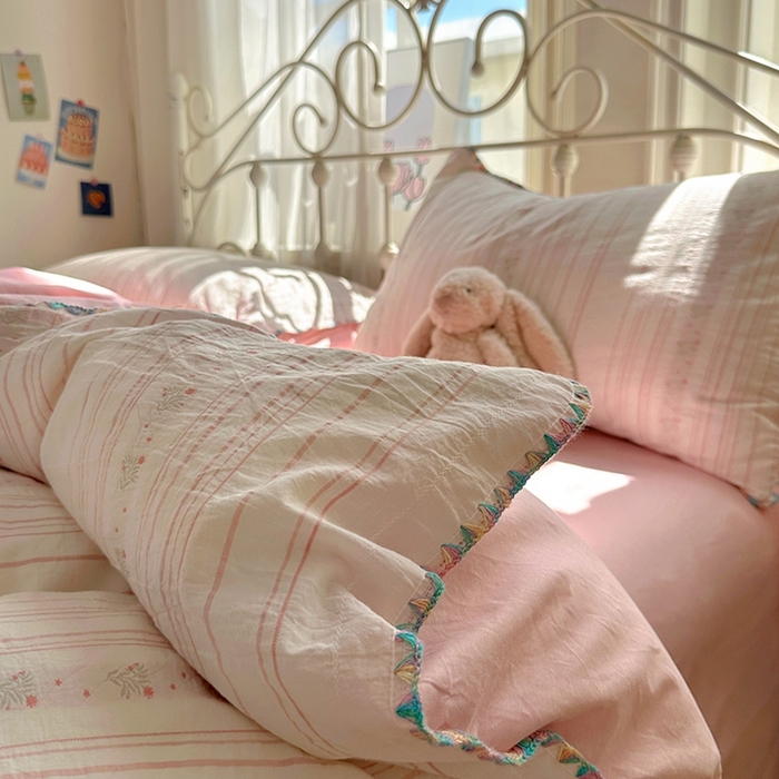 91家纺网 家纺一手货源 找家纺 田野 2025新款全棉水洗棉提花四件套 花颜