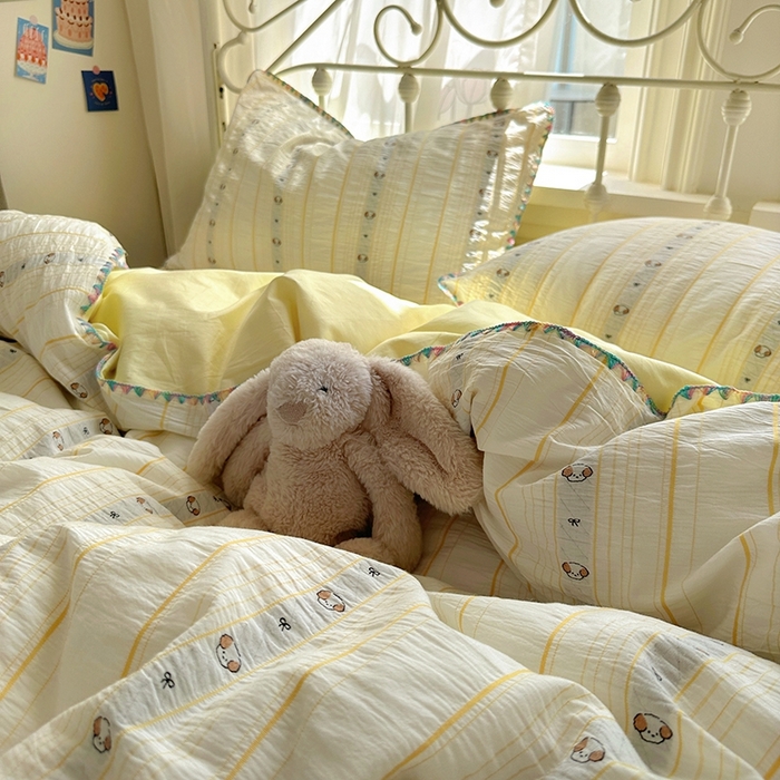 91家纺网 家纺一手货源 找家纺 田野 2025新款全棉水洗棉提花四件套 泰迪狗