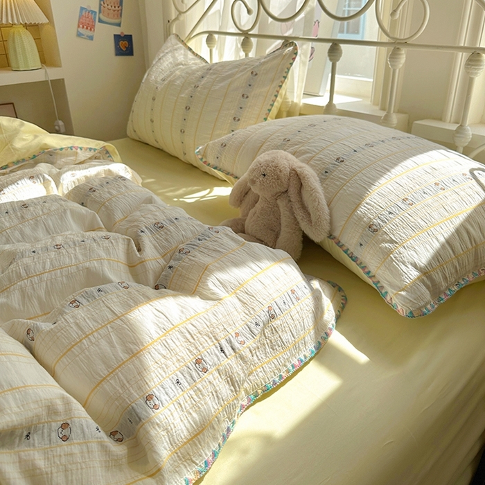 91家纺网 家纺一手货源 找家纺 田野 2025新款全棉水洗棉提花四件套 泰迪狗