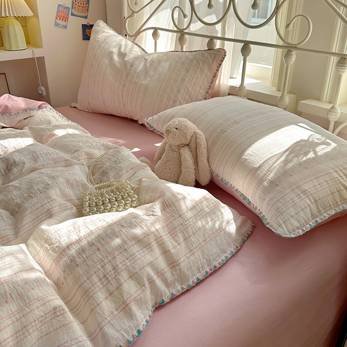 91家纺网 家纺一手货源 找家纺 田野 2025新款全棉水洗棉提花四件套 花颜