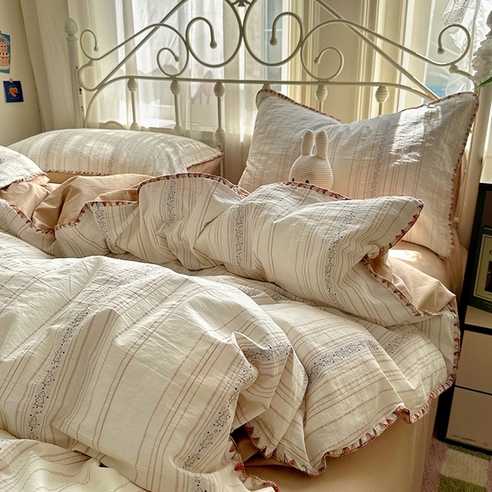 91家纺网 家纺一手货源 找家纺 田野 2025新款全棉水洗棉提花四件套 小树林-咖