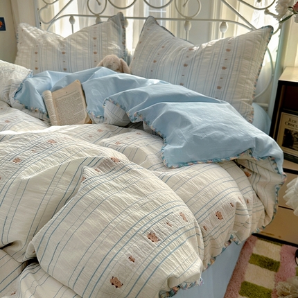 田野 2025新款全棉水洗棉提花四件套 小雨点