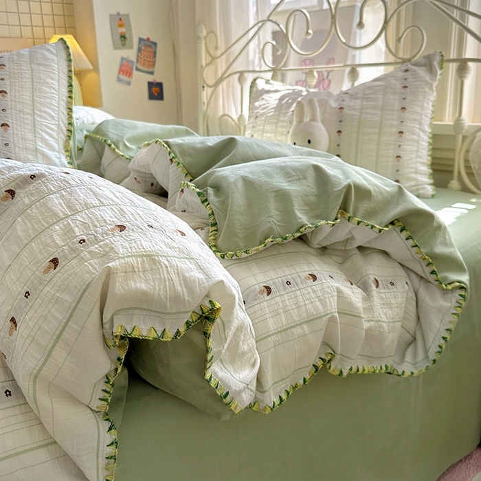 91家纺网 家纺一手货源 找家纺 田野 2025新款全棉水洗棉提花四件套 蘑菇