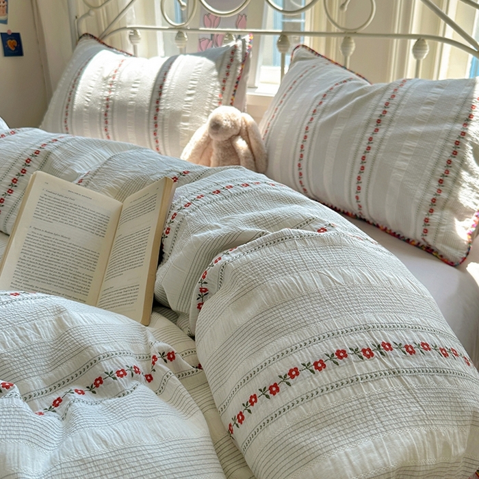 91家纺网 家纺一手货源 找家纺 田野 2025新款全棉水洗棉提花四件套 花田