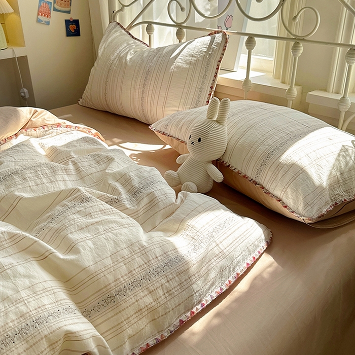 91家纺网 家纺一手货源 找家纺 田野 2025新款全棉水洗棉提花四件套 小树林-咖