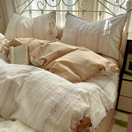 田野 2025新款全棉水洗棉提花四件套 小树林-咖