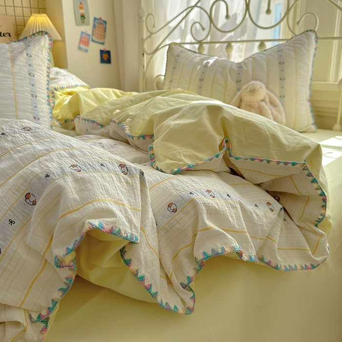 91家纺网 家纺一手货源 找家纺 田野 2025新款全棉水洗棉提花四件套 泰迪狗