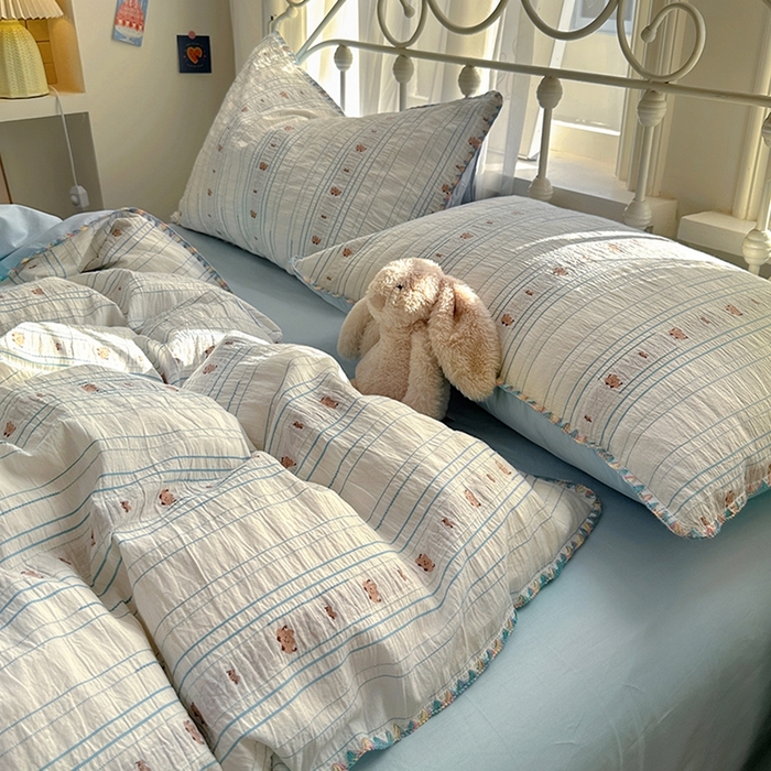 91家纺网 家纺一手货源 找家纺 田野 2025新款全棉水洗棉提花四件套 小雨点