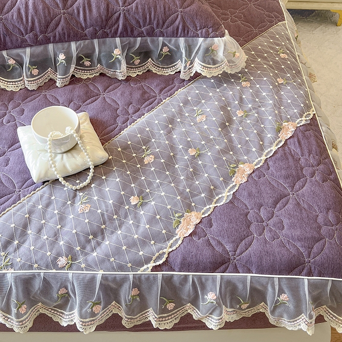 91家纺网 家纺一手货源 找家纺 麒豆豆 2025新款色织蕾丝边床裙款床笠-花亦然 花亦然-浪漫紫