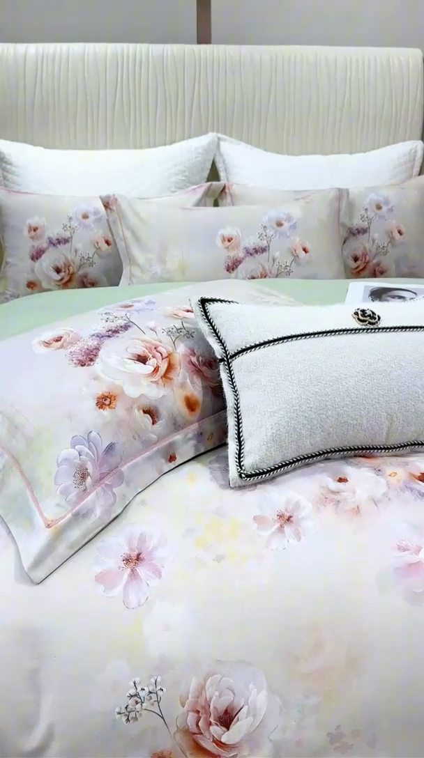 91家纺网 家纺一手货源 找家纺 凌鼎 2025新款100%全棉磨毛四件套数码印花加厚纯棉磨毛四件套 颜玉绿