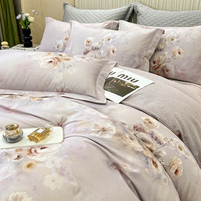 91家纺网 家纺一手货源 找家纺 凌鼎 2025新款100%全棉磨毛四件套数码印花加厚纯棉磨毛四件套 颜玉紫