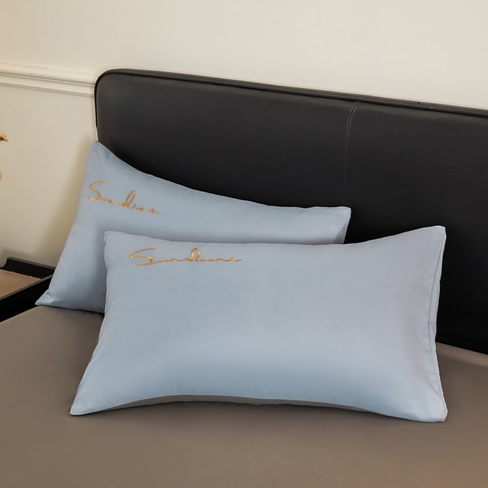 七仙女家纺 2025新款水洗磨毛刺绣轻奢简约系列单枕套单品枕套枕套单件 兰灰+浅灰