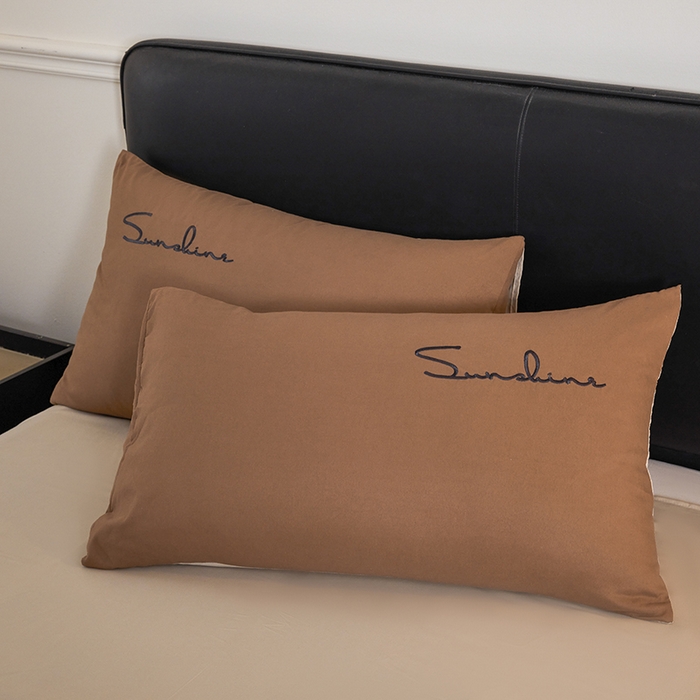 七仙女家纺 2025新款水洗磨毛刺绣轻奢简约系列单枕套单品枕套枕套单件 美拉德咖+奶茶