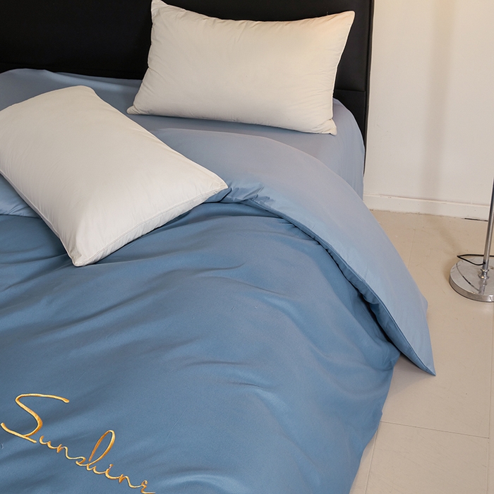 91家纺网 家纺一手货源 找家纺 七仙女家纺 2025新款水洗磨毛刺绣轻奢简约系列四件套 繁星兰+兰灰