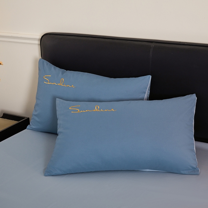 91家纺网 家纺一手货源 找家纺 七仙女家纺 2025新款水洗磨毛刺绣轻奢简约系列四件套 繁星兰+兰灰