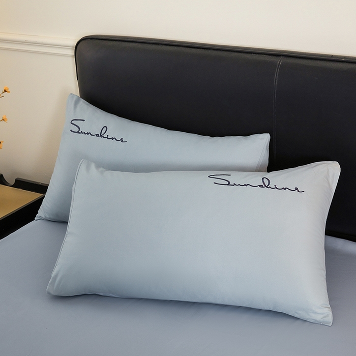 91家纺网 家纺一手货源 找家纺 七仙女家纺 2025新款水洗磨毛刺绣轻奢简约系列四件套 湖水蓝+兰灰