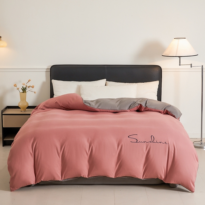 七仙女家纺 2025新款水洗磨毛刺绣轻奢简约系列单被套单品被套被套单件 豆沙+浅灰