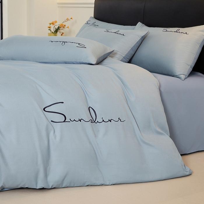 91家纺网 家纺一手货源 找家纺 七仙女家纺 2025新款水洗磨毛刺绣轻奢简约系列单被套单品被套被套单件 湖水蓝+兰灰