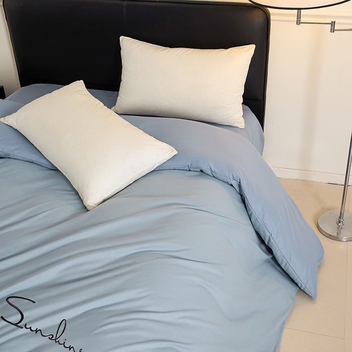 91家纺网 家纺一手货源 找家纺 七仙女家纺 2025新款水洗磨毛刺绣轻奢简约系列单被套单品被套被套单件 湖水蓝+兰灰