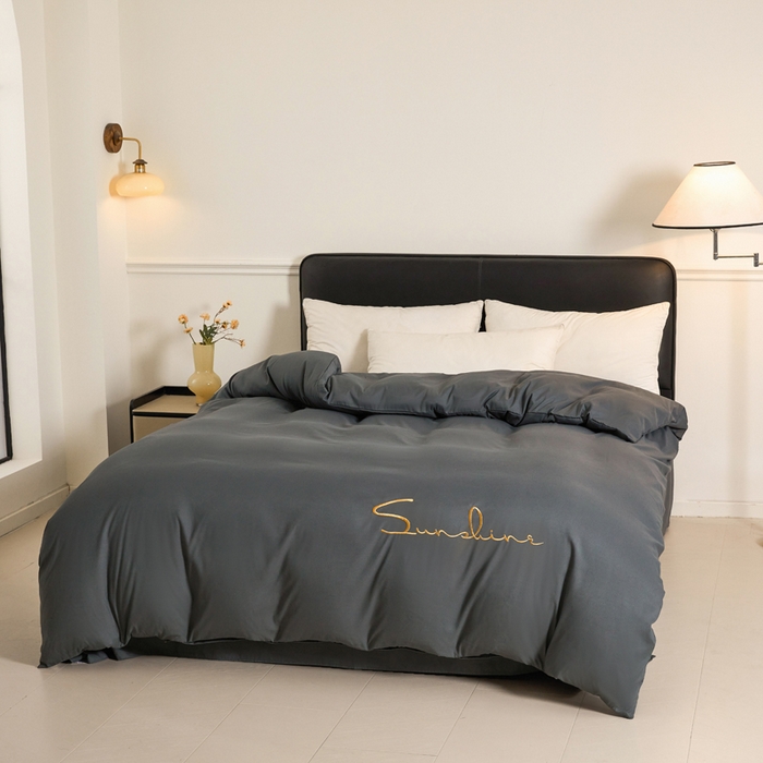 91家纺网 家纺一手货源 找家纺 七仙女家纺 2025新款水洗磨毛刺绣轻奢简约系列单被套单品被套被套单件 深灰