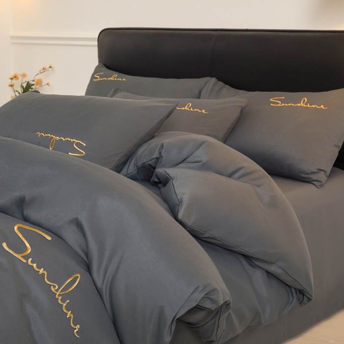 91家纺网 家纺一手货源 找家纺 七仙女家纺 2025新款水洗磨毛刺绣轻奢简约系列单被套单品被套被套单件 深灰