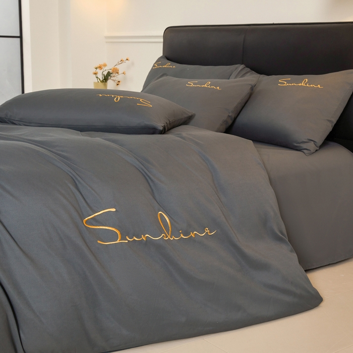 91家纺网 家纺一手货源 找家纺 七仙女家纺 2025新款水洗磨毛刺绣轻奢简约系列单被套单品被套被套单件 深灰