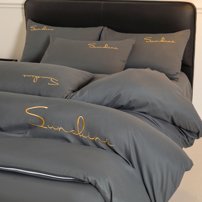 91家纺网 家纺一手货源 找家纺 七仙女家纺 2025新款水洗磨毛刺绣轻奢简约系列单被套单品被套被套单件 深灰