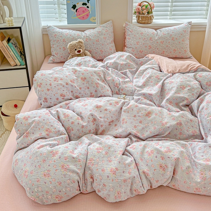 91家纺网 家纺一手货源 找家纺 仟网汇 2025新款云感皱皱纱简单款四件套 春不晚